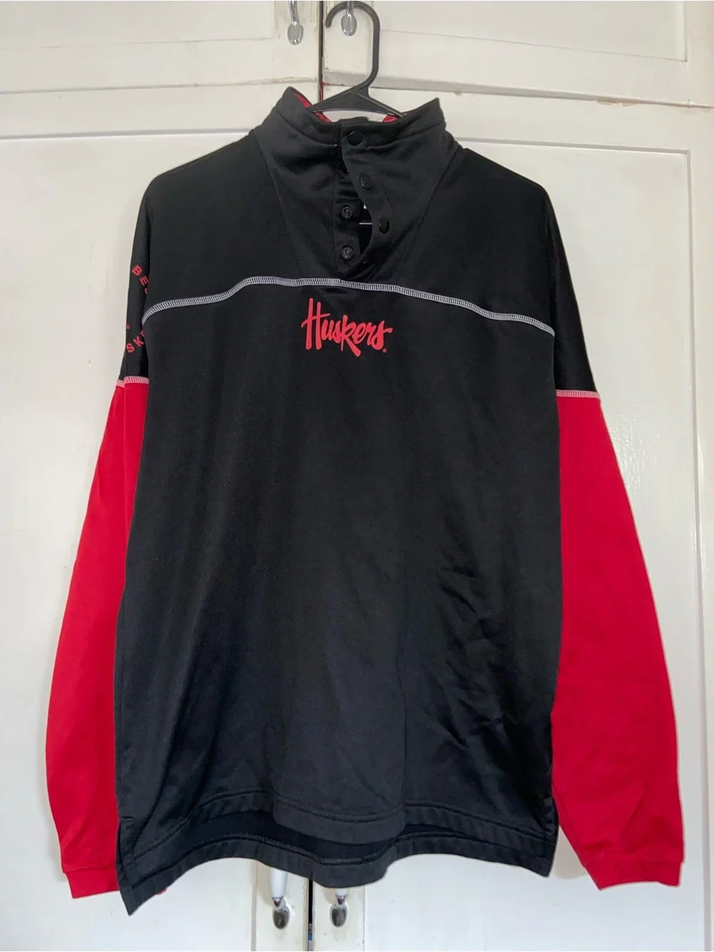 adidas Black Pullover Shirt Jacket with Red Sleeves - Huskers